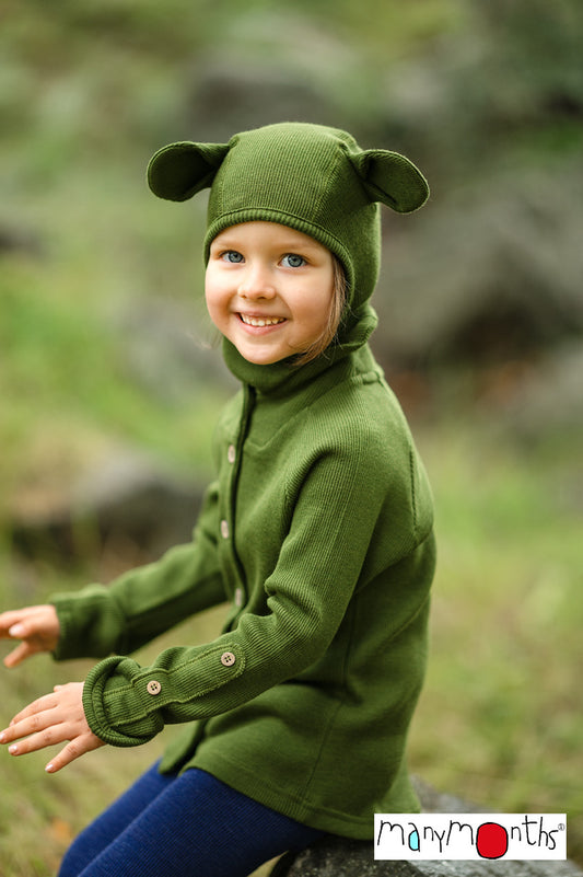ManyMonths Elephant Hood with Teddy Ears UNiQUE - Forest Floor Green (100% wool)