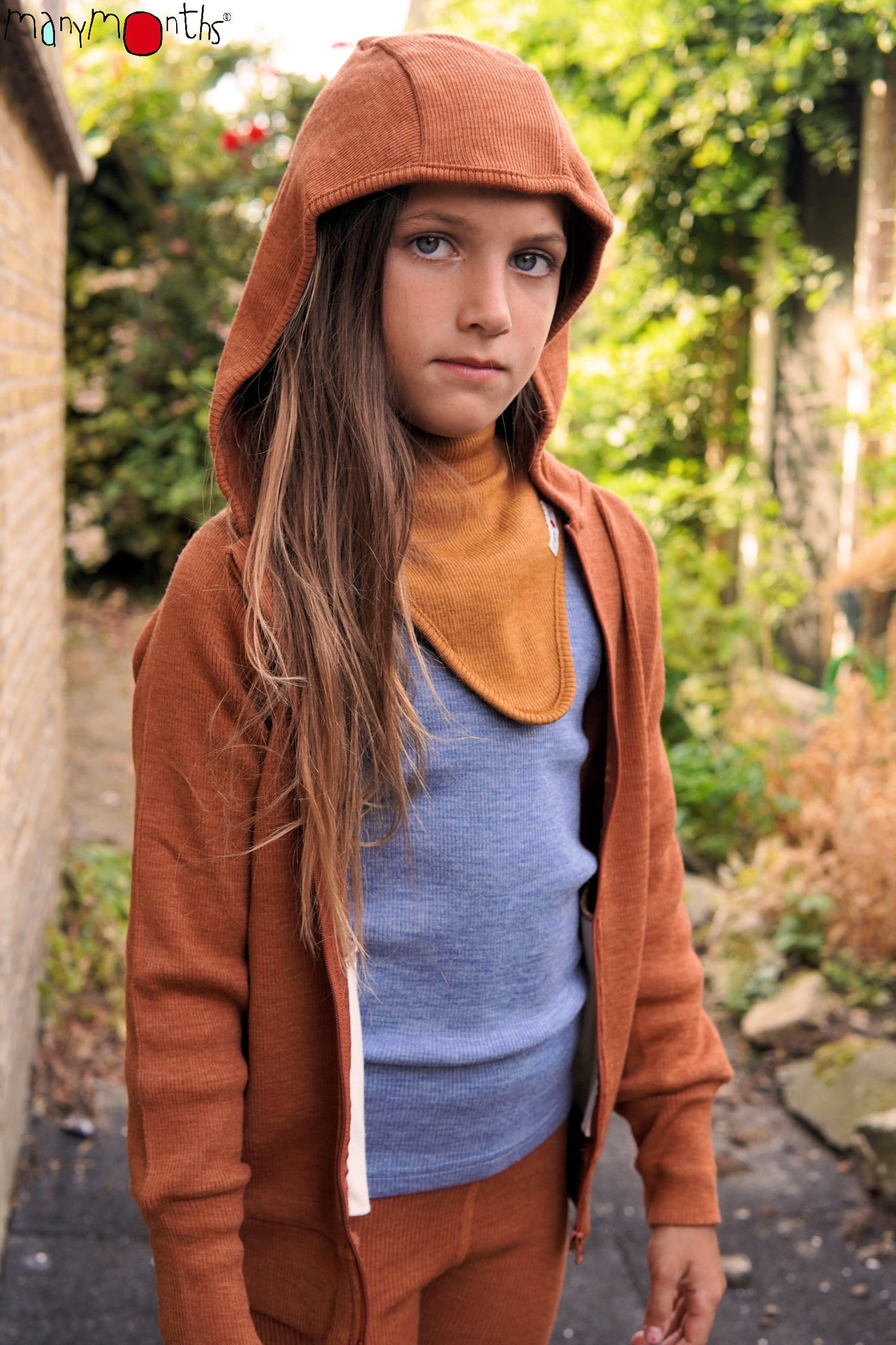ManyMonths Hooded Zip Cardigan with Side Pockets - Rich Amber (100% wool)