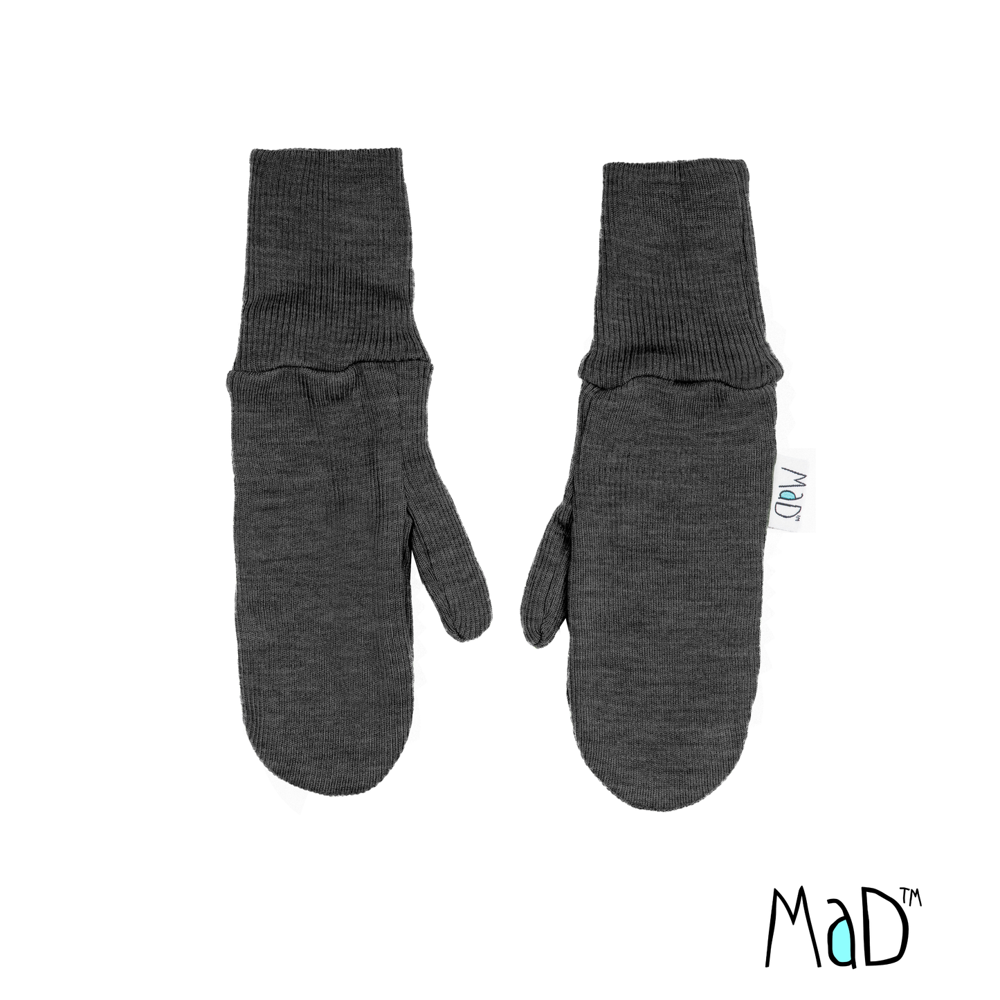 MaM/MaD Long Cuff Mittens - Foggy Black (100% wool)