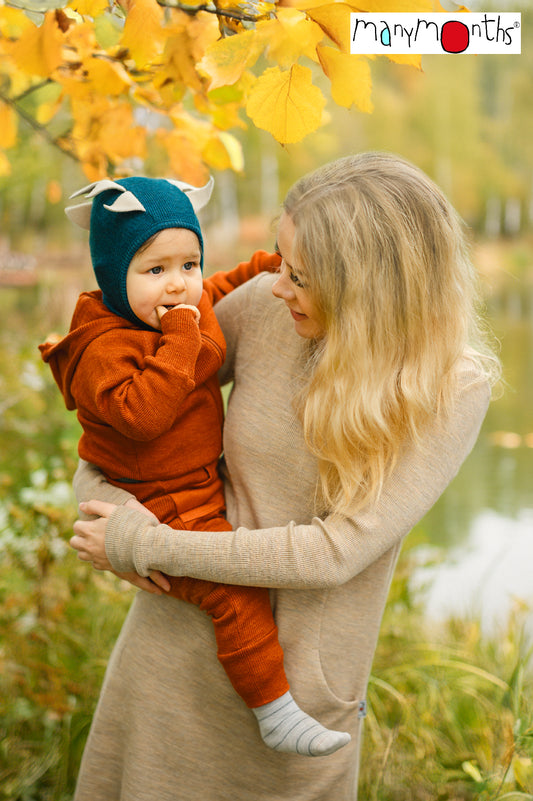 ManyMonths Hooded Zip Cardigan with Side Pockets - Rich Amber (100% wool)