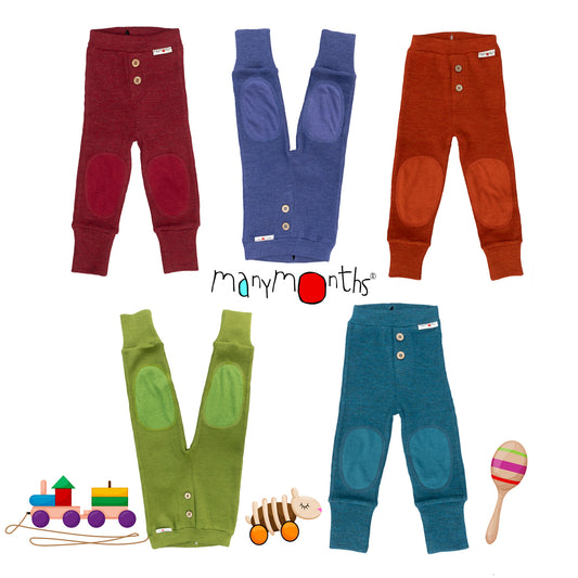 ManyMonths Baby Joggers with Knee Patches - Forest Floor Green (100% wool)