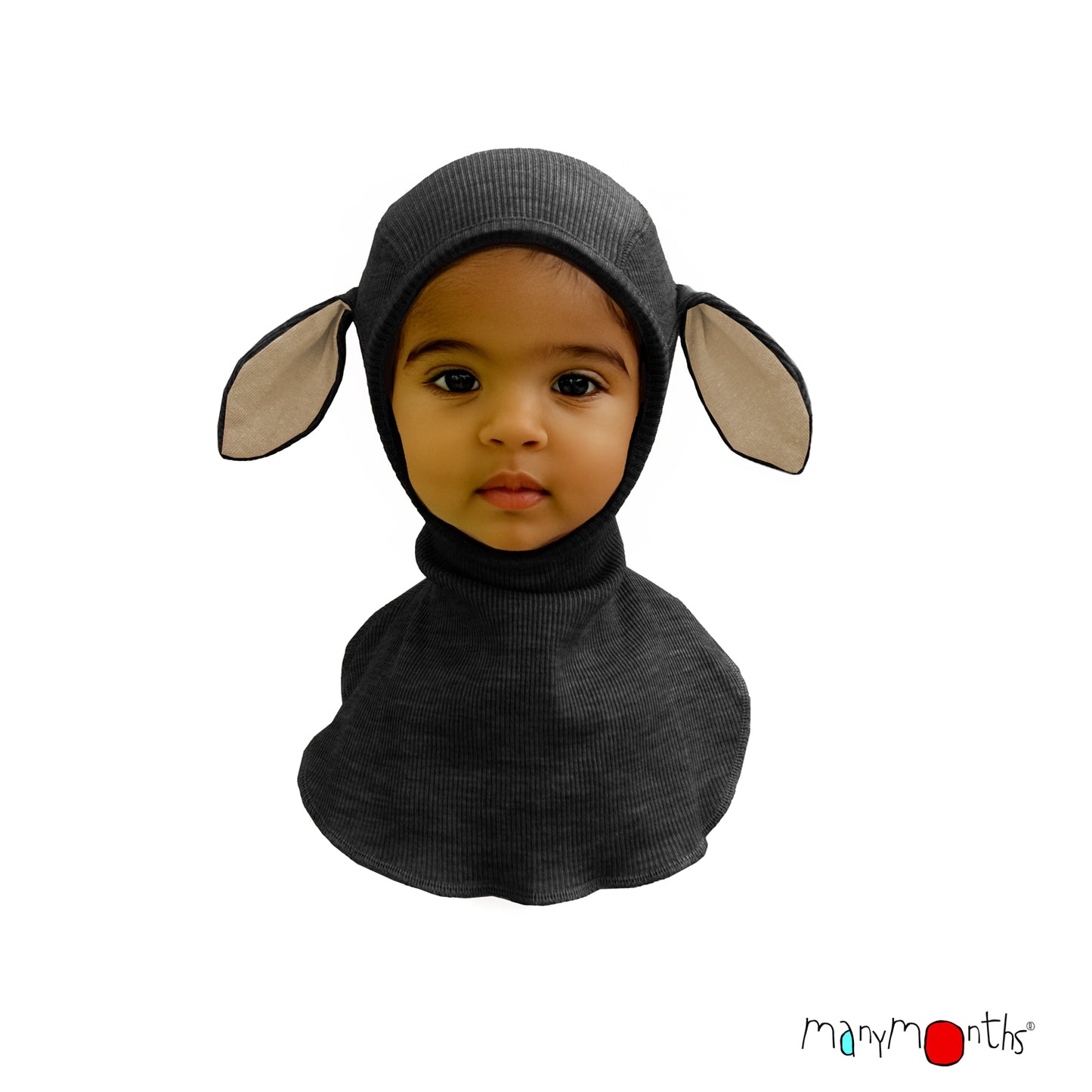 ManyMonths Elephant Hood with Lambie Ears UNiQUE - Foggy Black (100% wool)