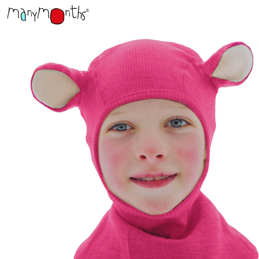 ManyMonths Elephant Hood with Teddy Ears UNiQUE - Pop Pink (100% wool)