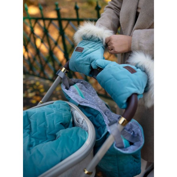 Kinder Hop Stroller Mittens - Leaves Ocean Green