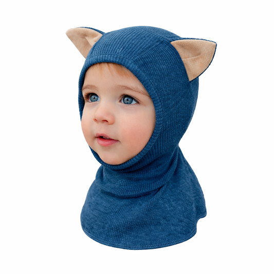 ManyMonths Kids Merino Wool Balaclava with Kitty Ears - Seabreeze Teal