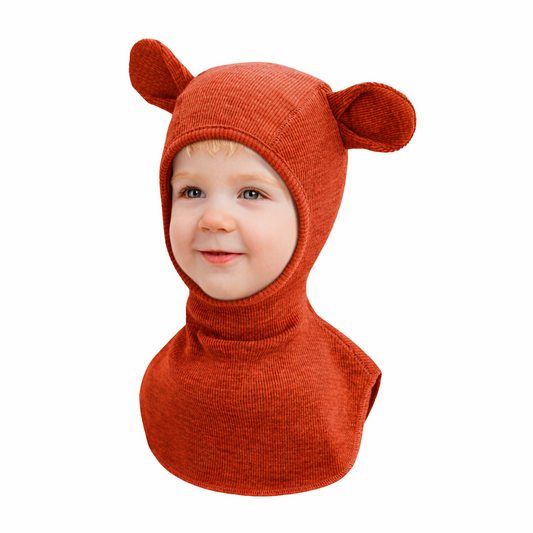 ManyMonths Kids Merino Wool Balaclava with Teddy Ears - Rich Amber