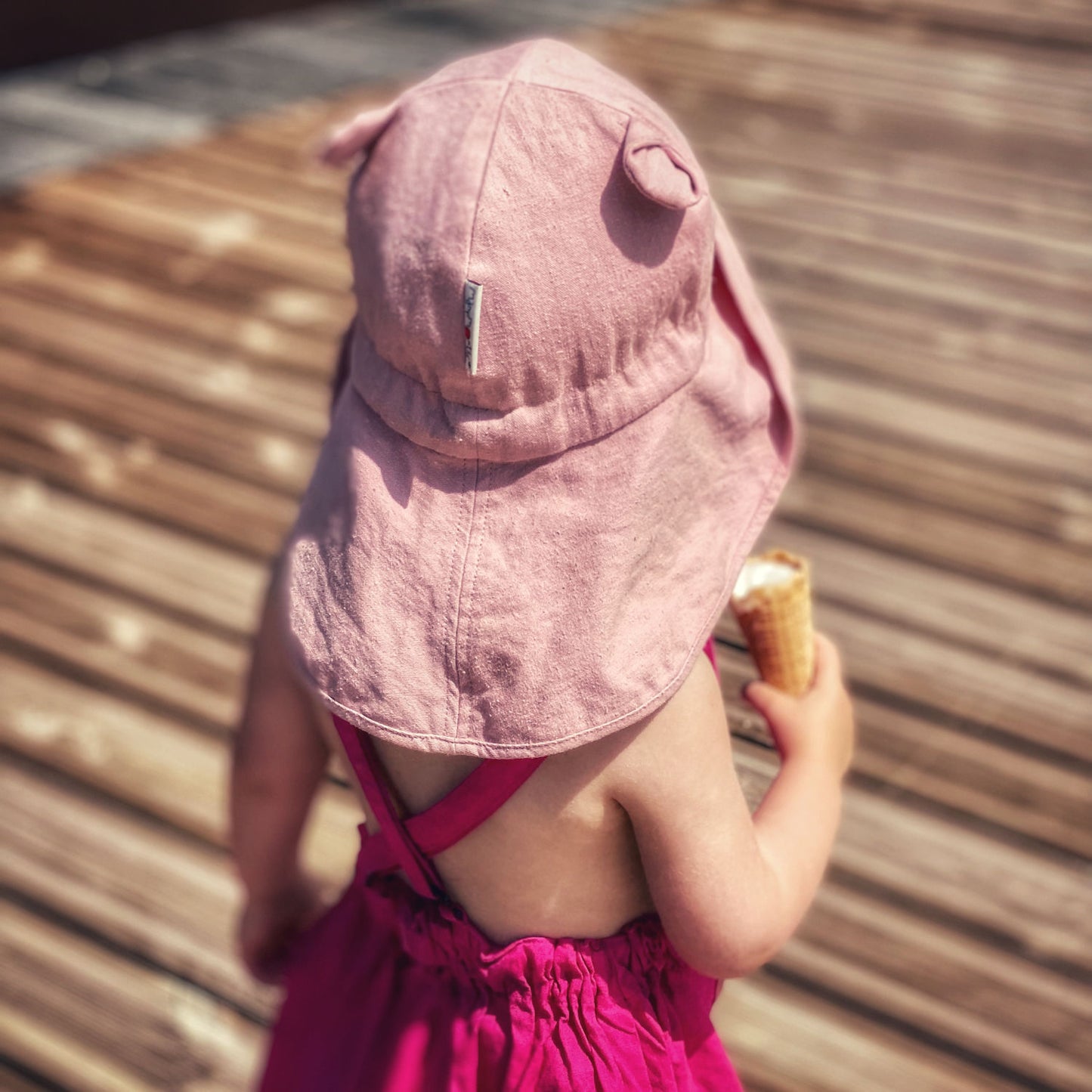 Adjustable Summer Hat with Ears UNiQUE (hemp&cotton) - Strawberry Milk