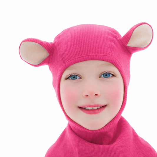 ManyMonths Kids Merino Wool Balaclava with Teddy Ears - Pop Pink