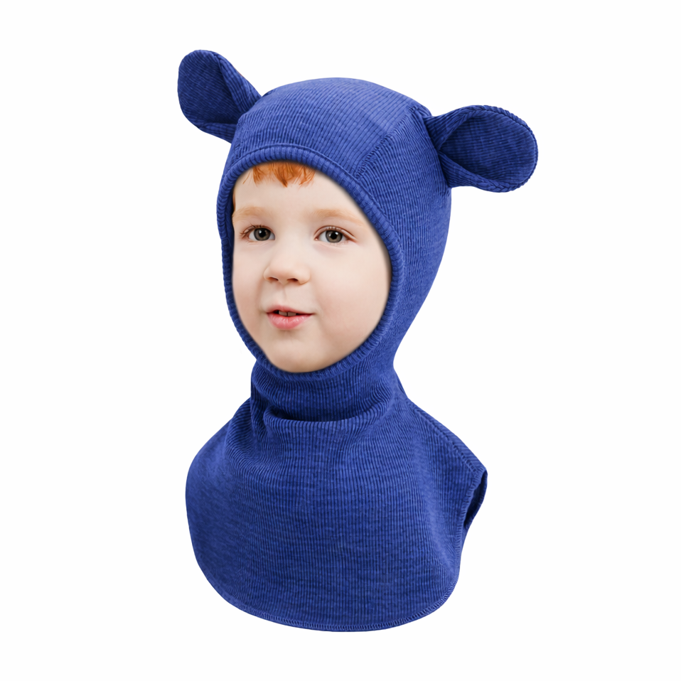 ManyMonths Kids Merino Wool Balaclava with Teddy Ears - Twilight Blue