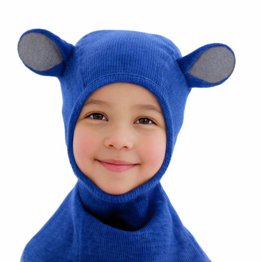 ManyMonths Kids Merino Wool Balaclava with Teddy Ears - Classic Blue