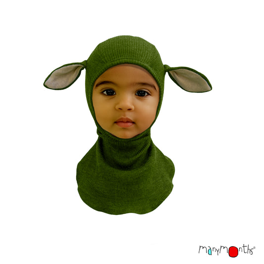 Elephant Hood with Lambie Ears UNiQUE - Garden Moss Green (wool)
