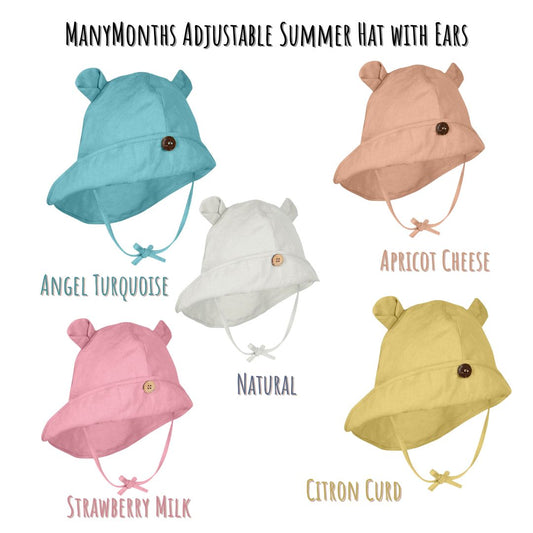 Adjustable Summer Hat with Ears UNiQUE (hemp&cotton) - Strawberry Milk
