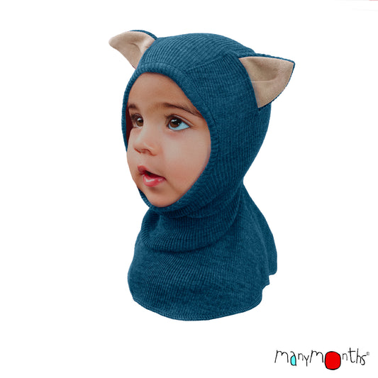 ManyMonths Elephant Hood with Kitty Ears UNiQUE - Seabreeze Teal (100% wool)