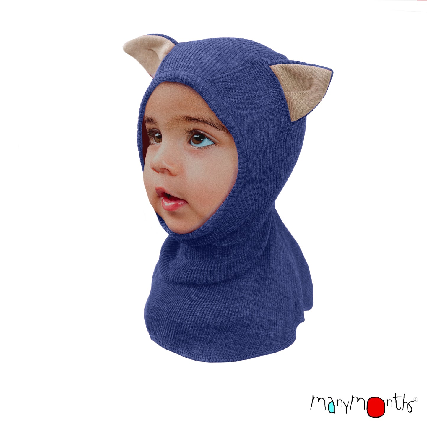 ManyMonths Elephant Hood with Kitty Ears UNiQUE - Twilight Blue (100% wool)