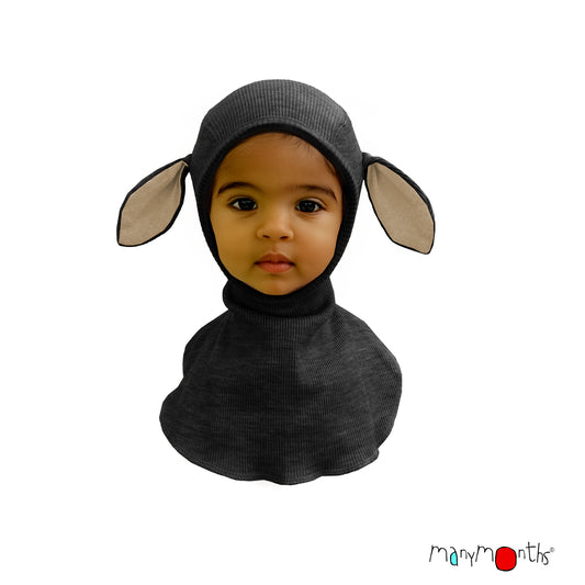 ManyMonths Elephant Hood with Lambie Ears UNiQUE - Foggy Black (100% wool)