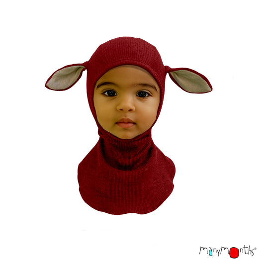 ManyMonths Elephant Hood with Lambie Ears UNiQUE - Wild Pomegranate (100% wool)