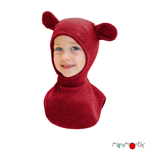 ManyMonths Elephant Hood with Teddy Ears UNiQUE - Wild Pomegranate (100% wool)