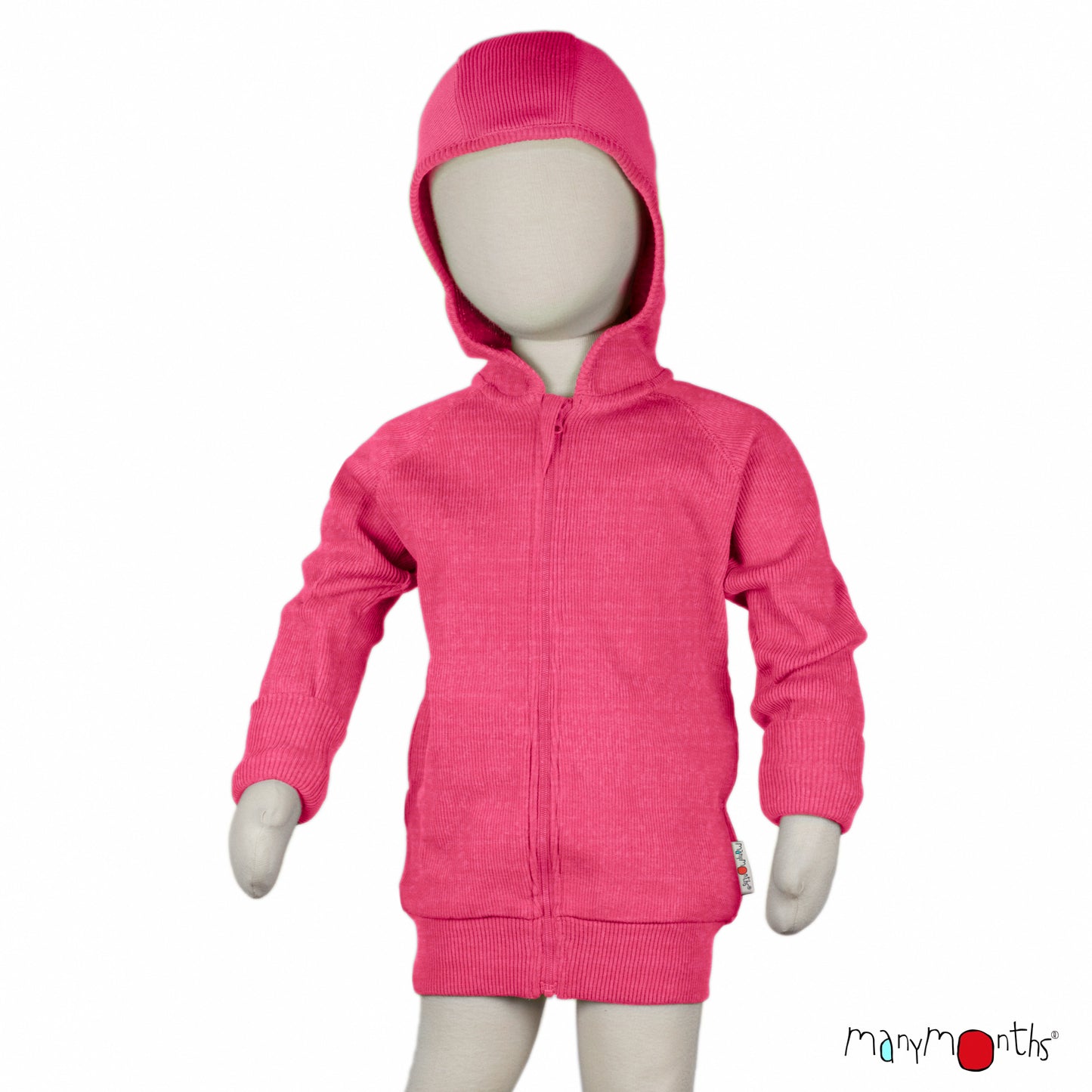 ManyMonths Hooded Zip Cardigan with Side Pockets - Pop Pink (100% wool)