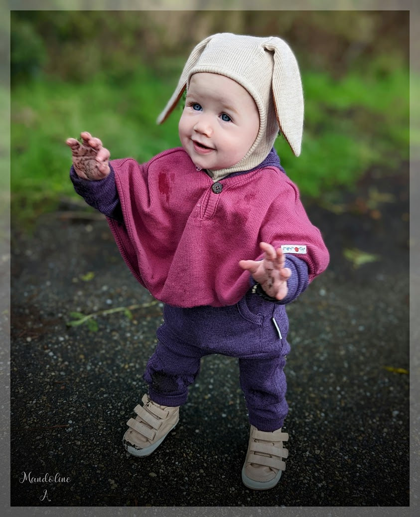 ManyMonths Elephant Hood with Bunny Ears UNiQUE - Acai Berry (100% wool)